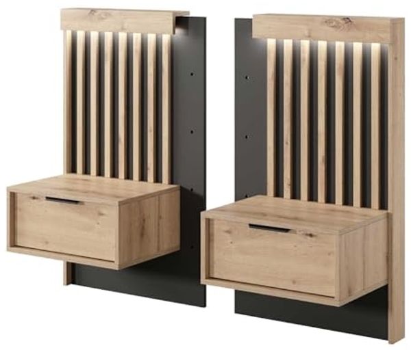 2er-Set Nachtkonsole Nachtschrank Tally 50x39x104cm Artisan Eiche anthrazit
