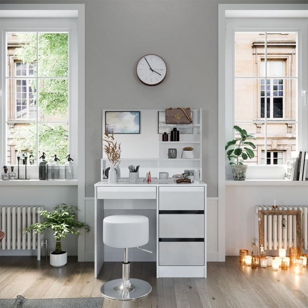 Schminktisch Sherry Weiß 90 cm mit Hocker Vicco