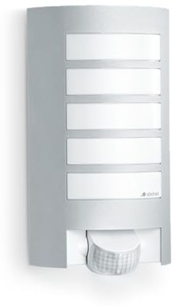 Steinel Außenwandleuchte L 12 S silber, 180°-Bewegungsmelder, E27-Fassung, max. 60 W, Aluminiumblende, IP44