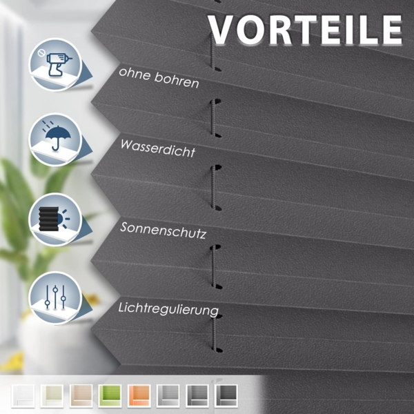 Sanfree Plissee Klemmfix Plisseerollo ohne Bohren Anthrazit B55 x H120cm inkl. Klemmträger Blickdicht und lichtdurchlässig Jalousie Faltrollo Sichtschutz und Sonnenschutz Rollo für Fenster & Tür Bild 2