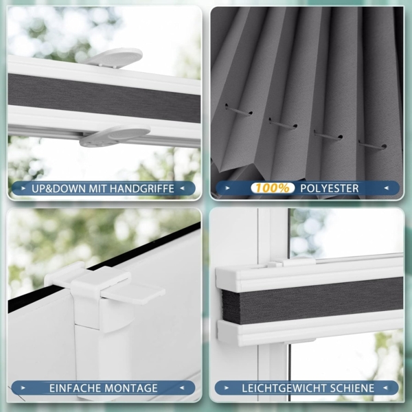 Sanfree Plissee Klemmfix Plisseerollo ohne Bohren Anthrazit B55 x H120cm inkl. Klemmträger Blickdicht und lichtdurchlässig Jalousie Faltrollo Sichtschutz und Sonnenschutz Rollo für Fenster & Tür Bild 3