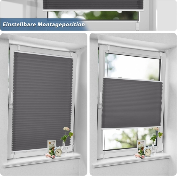 Sanfree Plissee Klemmfix Plisseerollo ohne Bohren Anthrazit B55 x H120cm inkl. Klemmträger Blickdicht und lichtdurchlässig Jalousie Faltrollo Sichtschutz und Sonnenschutz Rollo für Fenster & Tür Bild 4