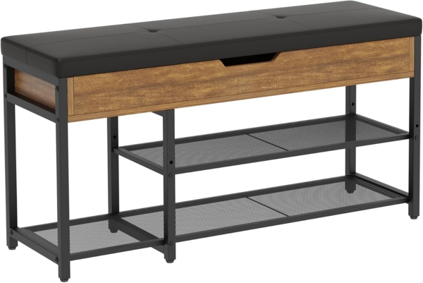 Mondeer Schuhbank Aufbewahrungsbank (3 Etagen), mit Verstellbarem Regal, mit gepolstertem Sitz und verdeckter Lagerung