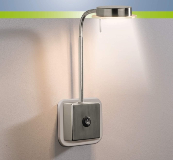 TRANGO LED Steckdosenleuchte, 2605 LED Steckerleuchte, Wandleuchte, Leselampe, Küchenlampe, Nachtlicht in Nickel matt inkl. 5 Watt LED Modul warmweiß 3000K Leuchtmittel, Wandlampe, Küchenlampe