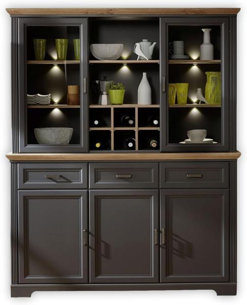 Buffet JASMIN Vitrine in graphit und Artisan Eiche mit LED 166x204 cm