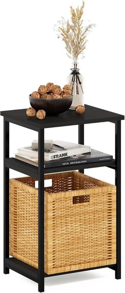 Furinno Just 3-stufiger industrieller Beistelltisch mit Metallrahmen und Ablageflächen, 1er-Pack, Espresso