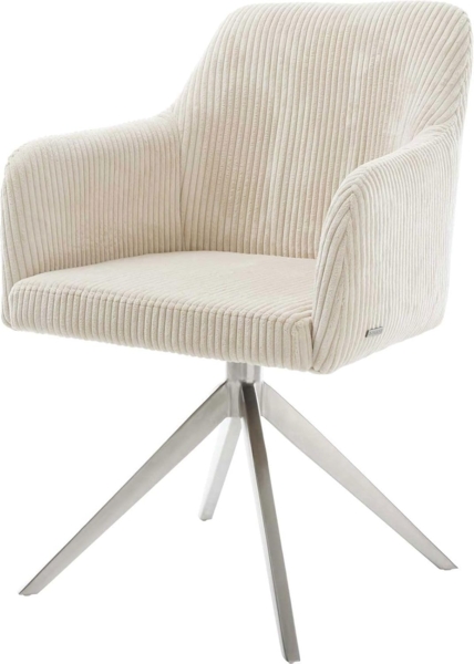 Esszimmerstuhl Greg-Flex Cord Beige Kreuzgestell breit Edelstahl Taschenfederkern