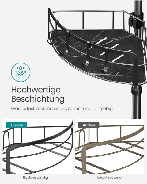 Songmics Duschregal, Badregal, Duschablage ohne Bohren, Gesamthöhe 80-323 cm, mit 4 Ebenen, Regal höhenverstellbar, für Badezimmer, tintenschwarz BCBDE003B01 Bild 5