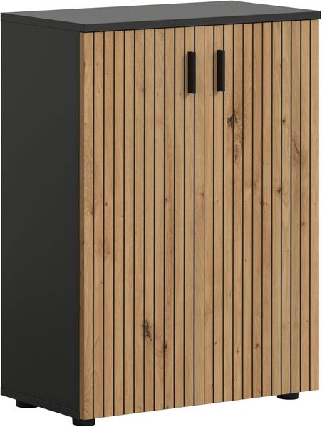 furnling Badkommode Molu (1 St), 2 Türen, 3 Fächer, Paneelstruktur, Höhe 81 cm, Basalt/Artisan Oak