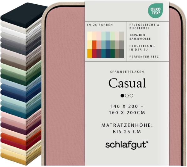 Schlafgut Spannbettlaken CASUAL u.a. in Gr. 90x200, 140x200 oder 180x200 cm, 100% Bio-Baumwolle, Jersey, Gummizug: rundum, (1 Stück), Bettlaken für Matratzen bis 25 cm Höhe, zuverlässig, langlebig, weich