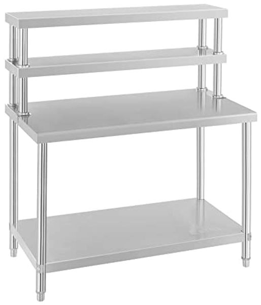 Royal Catering RCAT-120/60-H Arbeitstisch Edelstahl 120x60 cm Arbeitsfläche 175 kg Tragkraft Ablage Aufsatzbord höhenverstellbare Füße Edelstahltisch