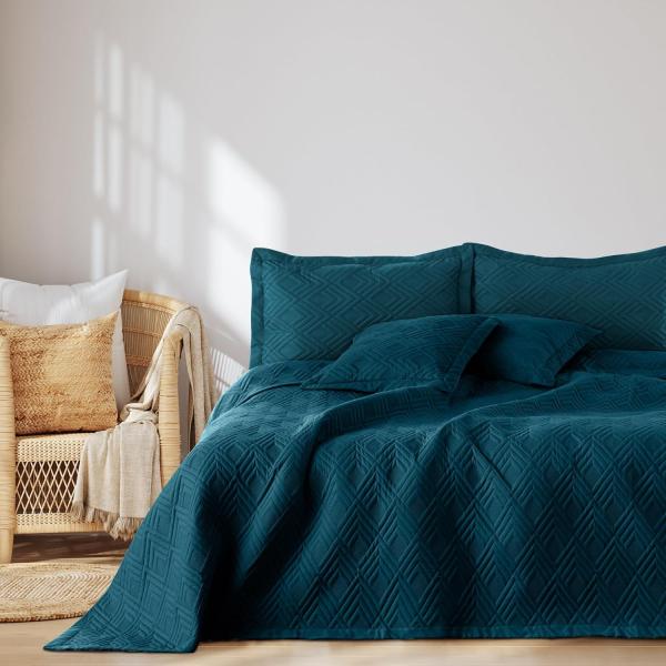 AmeliaHome Tagesdecke 200x220 cm Bettüberwürf zweiseitig Ultrasonic Steppung Polyester Ophelia Indigo