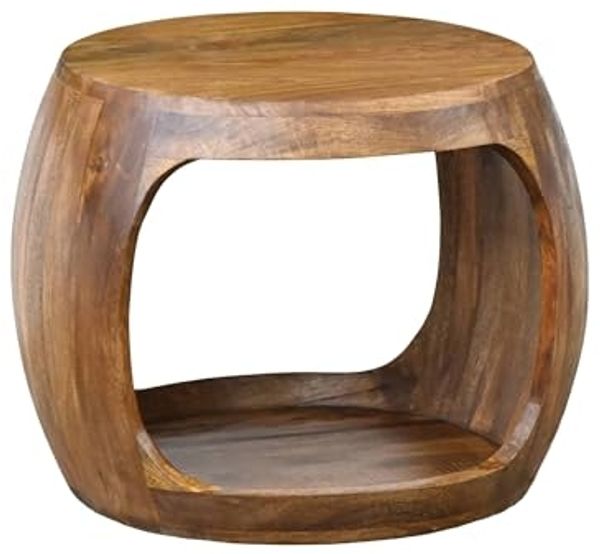 FINEBUY Beistelltisch FB116319 Anstelltisch Mango Massivholz 50 cm Ablagetisch rund modern (Rundes Design mit natürlichem Charme), Handgefertigt aus massivem Mangoholz