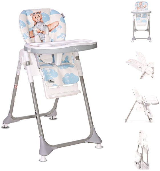 Lorelli Kinderhochstuhl Felicita, faltbar, verstellbar, 5-Punkt-Gurt, 2 Räder blau Bär