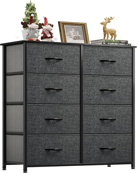 YITAHOME kommode mit Schubladen, Schrank mit 8 Schubladen aus Stoff, Aufbewahrungskommode Industrial Stil für Schlafzimmer, Wohnzimmer, Kinderzimmer, Flur, Schwarz Aufbewahrungsschrank