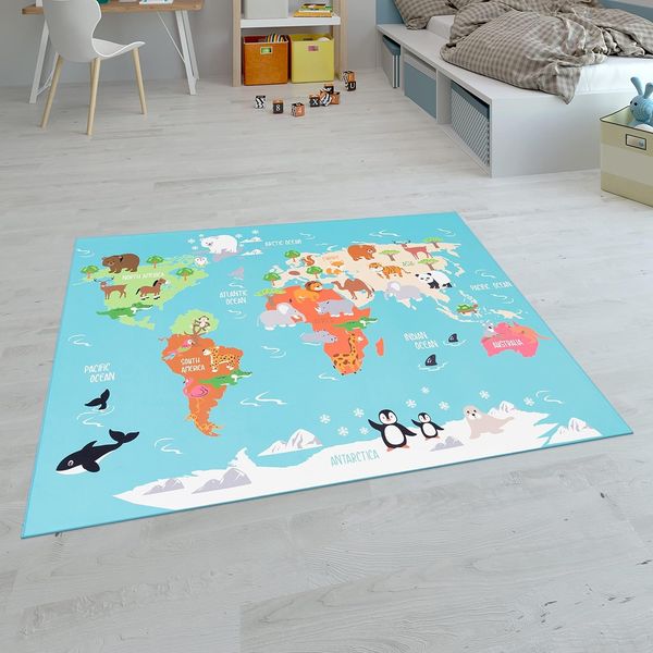 Paco Home Kinderteppich Teppich Kinderzimmer Spielteppich Junge Mädchen Modern rutschfest, Grösse:240x340 cm, Farbe:Türkis