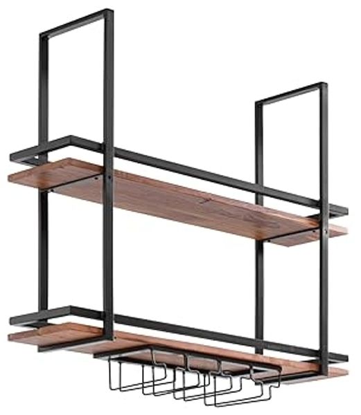 Hängeregal massivum Aro 100x80x25 cm Metall-Holz braun Deckenregal mit Glashalter Küchenregal Barregal Industrial Design