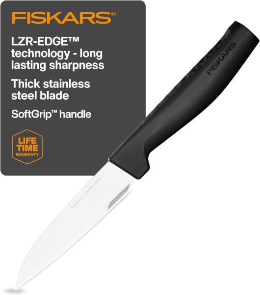 Fiskars Hard Edge Gemüsemesser, Schälmesser, Küchenmesser, 22 cm, Edelstahl, Kunststoff, Schwarz, 1051762