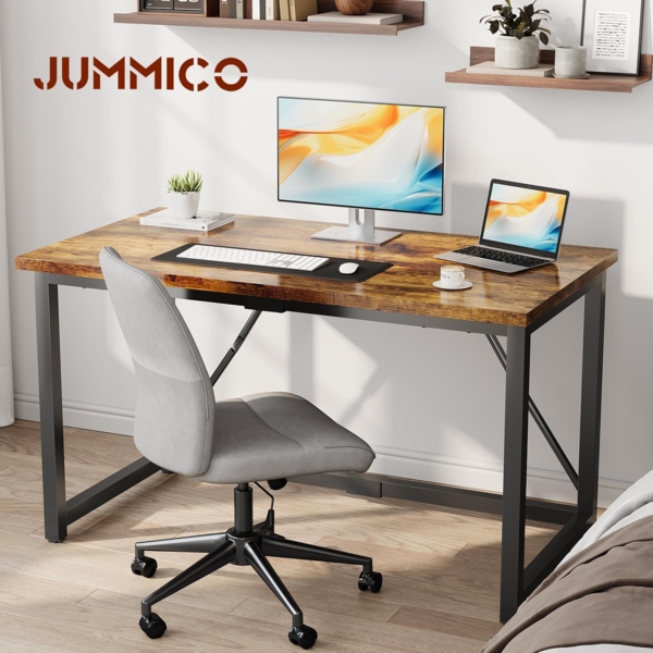 JUMMICO Schreibtisch 140 x 50 x 75 cm, Kleiner Tisch Computertisch Bürotisch für Arbeitszimmer, Computertisch Klein für Home, Office, Braun Bild 3