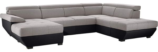 Mivano U-Form-Sofa Speedway, Moderne Wohnlandschaft mit verstellbaren Kopfteilen, 332 x 79 x 222, Zweifarbiger Bezug, Grau/Schwarz