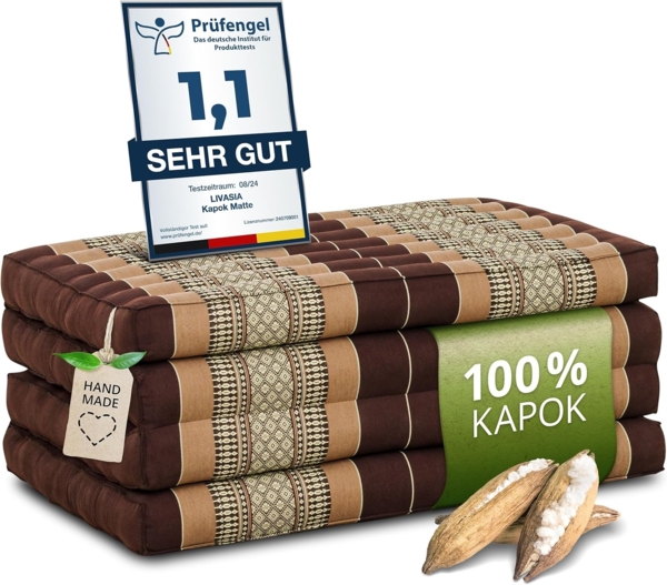 Klappmatratze Faltmatratze 80 cm (Classic) - 200x80x8cm, livasia, 8 cm hoch, Kapok, vegan, handgefertigt