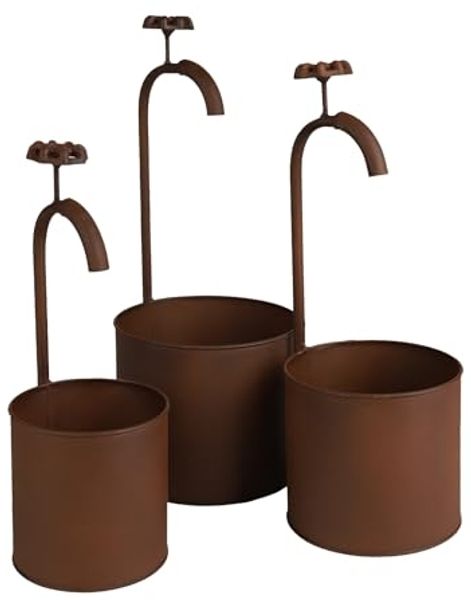 Spetebo Blumentopf Übertopf mit Deko Wasserhahn Rost Optik (Artikel, 1 St, 3er Set), Vintage Design