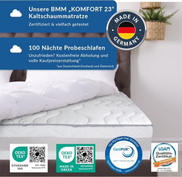 BMM Komfort Super XXL Kaltschaummatratze in H4 extra fest (bis 150kg), Öko-Tex Zertifiziert, produziert in Deutschland, 140x200 cm Bild 6