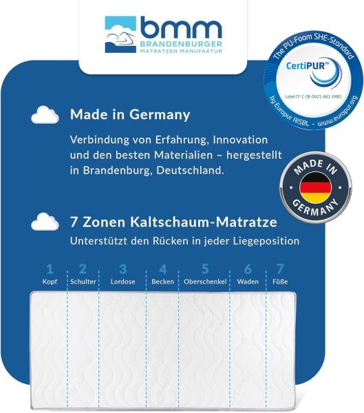 BMM Komfort Super XXL Kaltschaummatratze in H4 extra fest (bis 150kg), Öko-Tex Zertifiziert, produziert in Deutschland, 140x200 cm Bild 3
