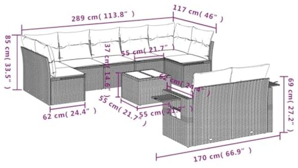 vidaXL 10-tlg. Garten-Sofagarnitur mit Kissen Hellgrau Poly Rattan 3252969 Bild 3