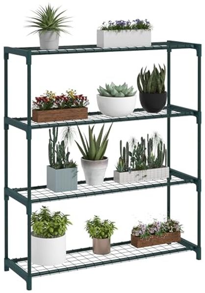 Outsunny Pflanzentreppe Blumenständer mit 4 Ebenen Pflanzenständer (Pflanzenregal, 1 St, Blumenregal), für Garten, Balkon, Stahl, Dunkelgrün, 89 x 28 x 107 cm