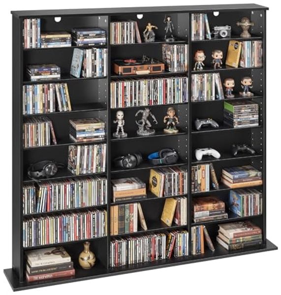 VEVOR DVD-Regal mit 24 Fächern (8 Ebenen), Medienregal Standregal 142 x 22 x 130 cm, Platzsparendes Aufbewahrungsregal für CDs DVDs Bücher Spiele-Discs, Bücherregal für Wohnzimmer/Homeoffice, Schwarz