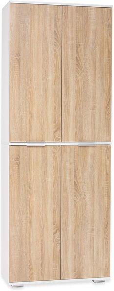 Büromöbel Aktenschrank Ordnerschrank B80,2cm x H214,7cm x T35cm Schrank Mehrzweckschrank Büroschrank Vorratsschrank Hochschrank Allzweckschrank Weiß/Sonoma-Eiche (Kombinierbar Erweiterbar)