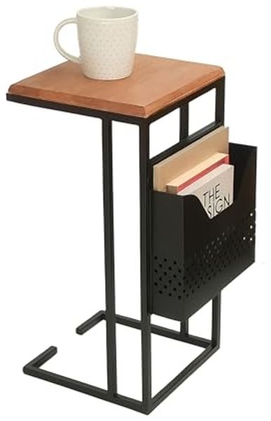Relaxdays Beistelltisch mit Zeitungsablage C-Form