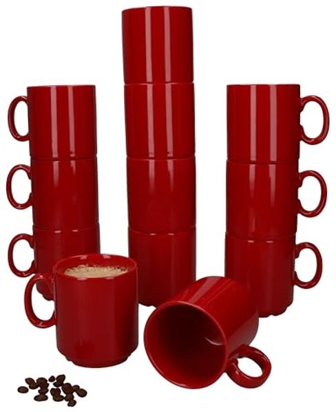 MamboCat Becher 12er Set Event Kaffeebecher 250ml rot Porzellan-Tassen stapelbar, Porzellan