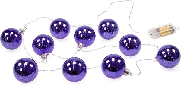 kamelshopping LED-Lichterkette LED Lichterkette mit 10 beleuchteten Weihnachtskugeln, Kugeln aus Glas mit Muster, ca. 180 cm lang
