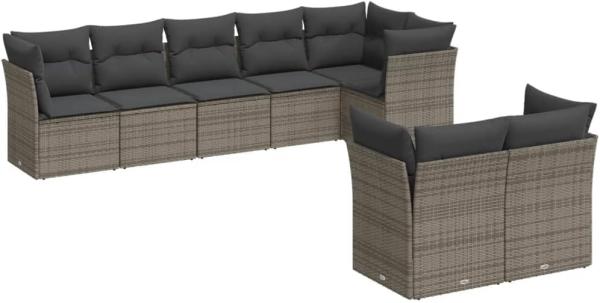 vidaXL 8-tlg. Garten-Sofagarnitur mit Kissen Grau Poly Rattan 3249749