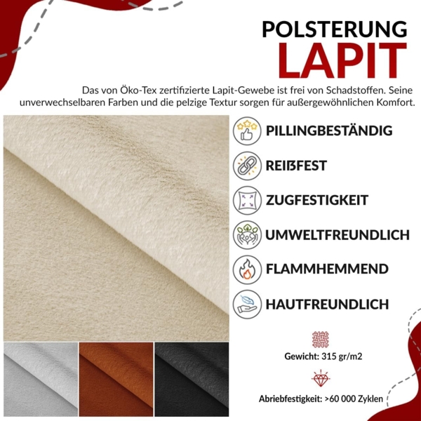 Polsterbett mit Lattenrost, Doppelbett für Schlafzimmer, Gepolstertes Kopfteil - EMORA DUO - 120 x 200 cm - Schwarz Stoff Bild 8