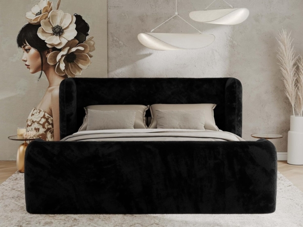 Polsterbett mit Lattenrost, Doppelbett für Schlafzimmer, Gepolstertes Kopfteil - EMORA DUO - 120 x 200 cm - Schwarz Stoff Bild 3