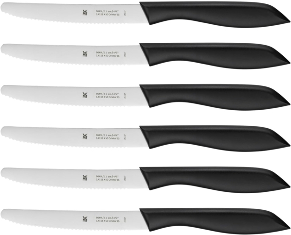 WMF Classic Line Frühstücksmesser Set 6-teilig, 23 cm, Brötchenmesser Wellenschliff, Brotzeitmesser, Spezialklingenstahl, Kunststoffgriff, schwarz