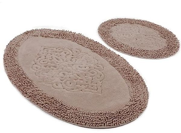 Badteppich Set 2-teilig Hellbraun oval