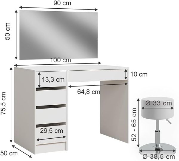 Schminktisch Thalia Weiß 100 cm mit Hocker Vicco Bild 3