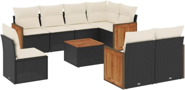 vidaXL 9-tlg. Garten-Sofagarnitur mit Kissen Schwarz Poly Rattan 3260250 Bild 1