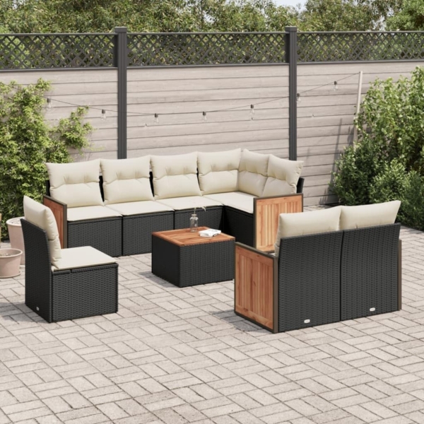 vidaXL 9-tlg. Garten-Sofagarnitur mit Kissen Schwarz Poly Rattan 3260250 Bild 2