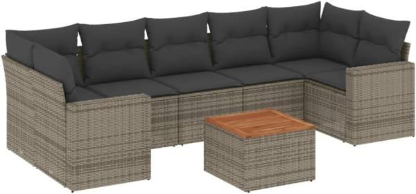 vidaXL 8-tlg. Garten-Sofagarnitur mit Kissen Grau Poly Rattan 3224037