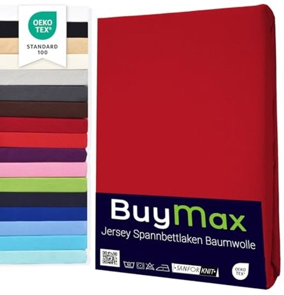 Buymax Spannbettlaken 100x200 cm Doppelpack 100% Baumwolle Spannbetttuch Bettlaken Jersey, Matratzenhöhe bis 25 cm, Farbe Rot