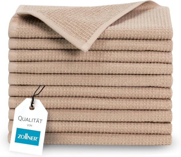 ZOLLNER Gästehandtücher, Glattvelours (10-St), 30x50 cm, 100% Baumwolle, vom Hotelwäschespezialisten, Waffelpique, Braun