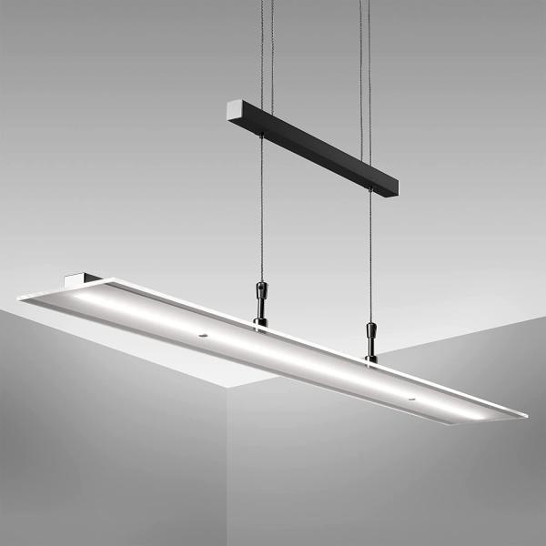 B.K.Licht LED Pendelleuchte dimmbar Hängeleuchte 85cm höhenverstellbar 95-175cm silber - BKL1001, LED fest integriert, Warmweiß, Deckenleuchte 20W 1600lm Esszimmerlampe Küchenlampe Lampenschirm Glas