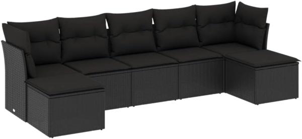 vidaXL 7-tlg. Garten-Sofagarnitur mit Kissen Schwarz Poly Rattan 3249864