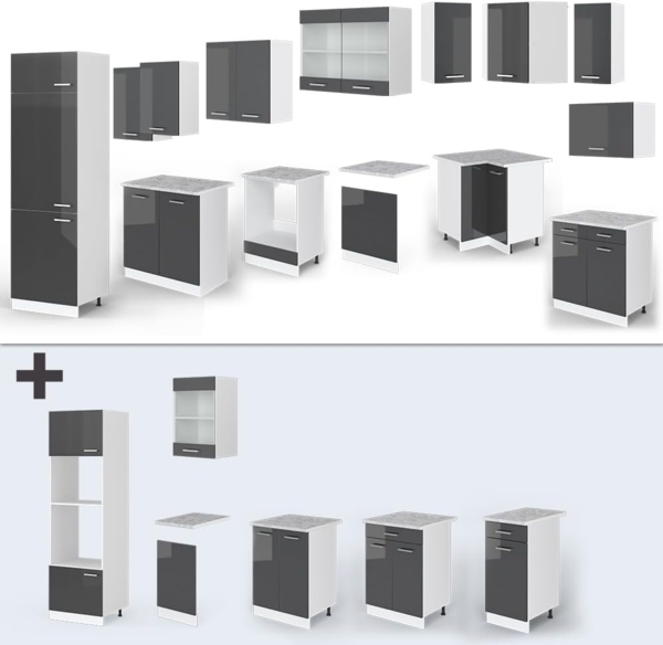 Eckküche R-Line Anthrazit Hochglanz/Weiß 287 x 60 cm , AP Marmor Vicco Bild 7