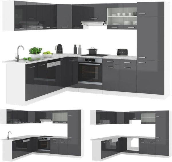 Eckküche R-Line Anthrazit Hochglanz/Weiß 287 x 60 cm , AP Marmor Vicco Bild 8